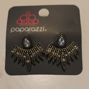 Paparazzi Black and Gold Fan Earrings